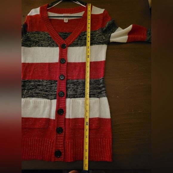Canyon River Blues Red Black Metallic Button Down Sweater Size Medium - Picture 5 of 11